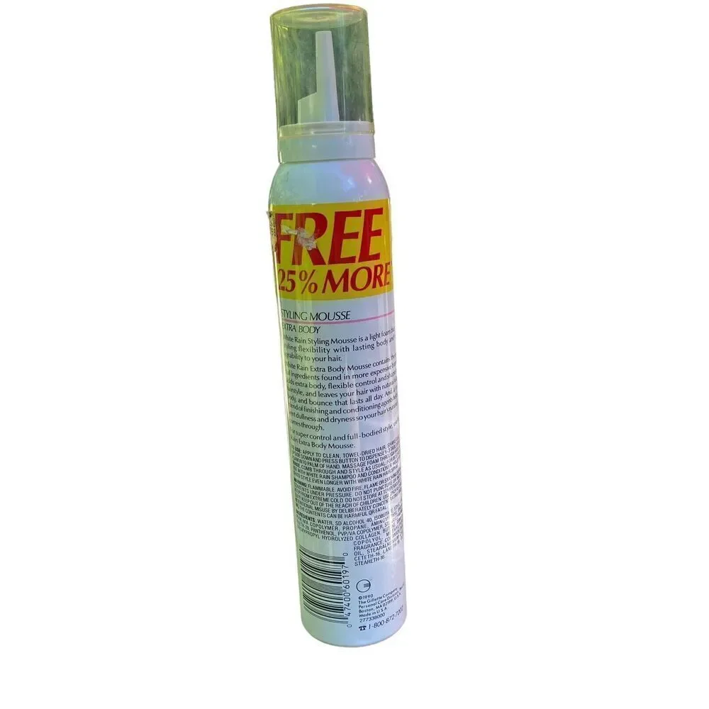 FULL VTG 1990 White Rain Extra Body Style Mousse 6.25 Oz